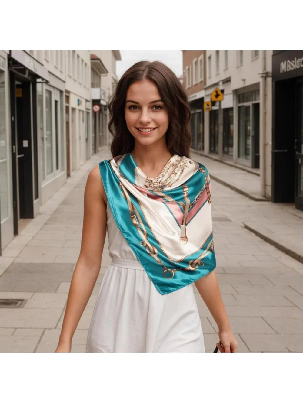 Women's Turquoise Printed Square Scarf Bandanas Hair Scarf 35 Inches